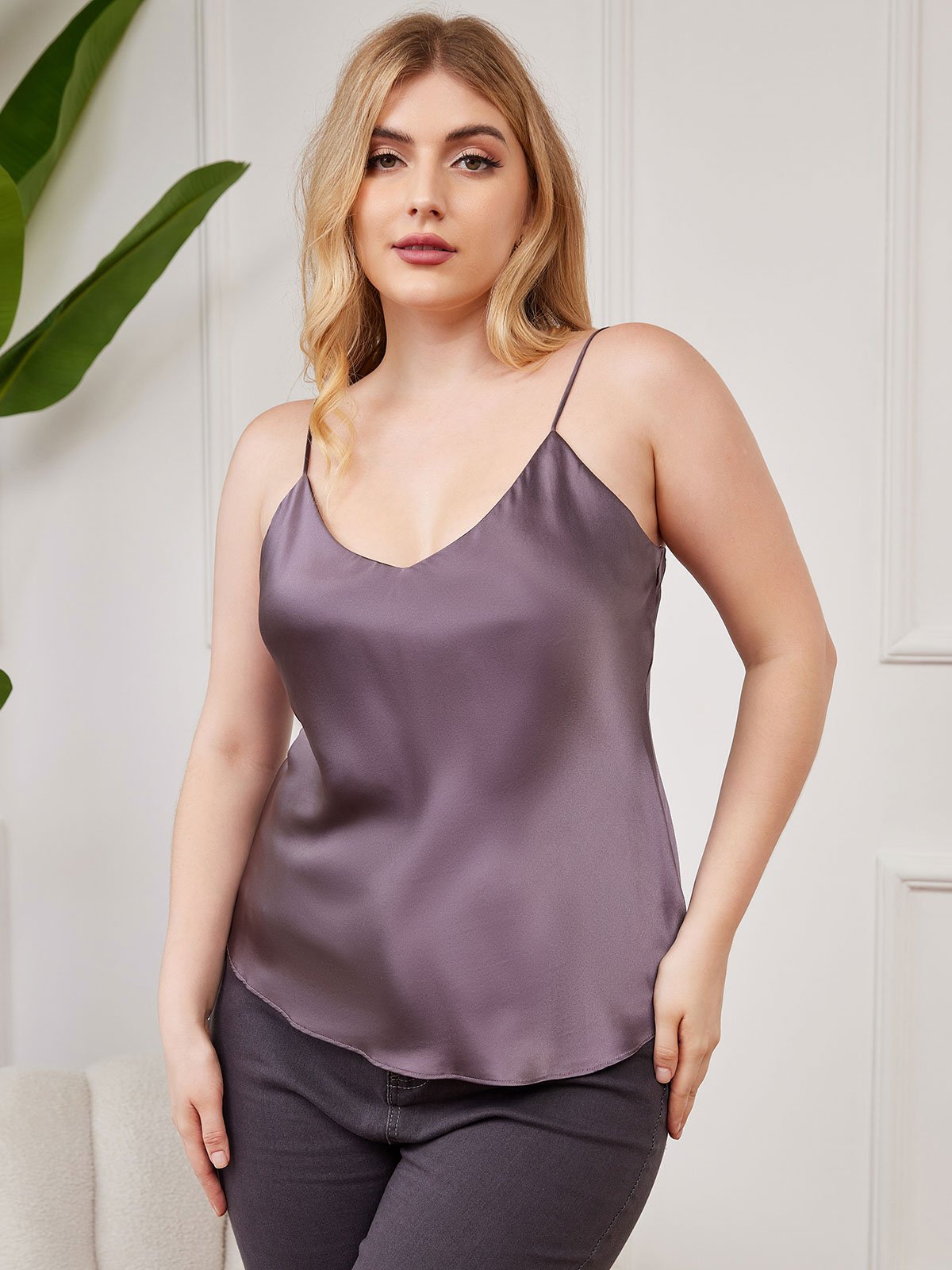[Gris Pourpre] SilkSilky-FR Fines Brides Col V Top À Fines Brides grandes tailles 004