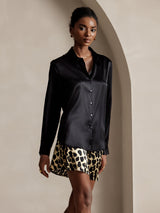 [Noir] SilkSilky-FR Long Sleeve Lapel Collar Femme Chemise 003