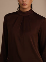 [Tan] SilkSilky-FR Long Sleeve Stand Collar Blouse 005