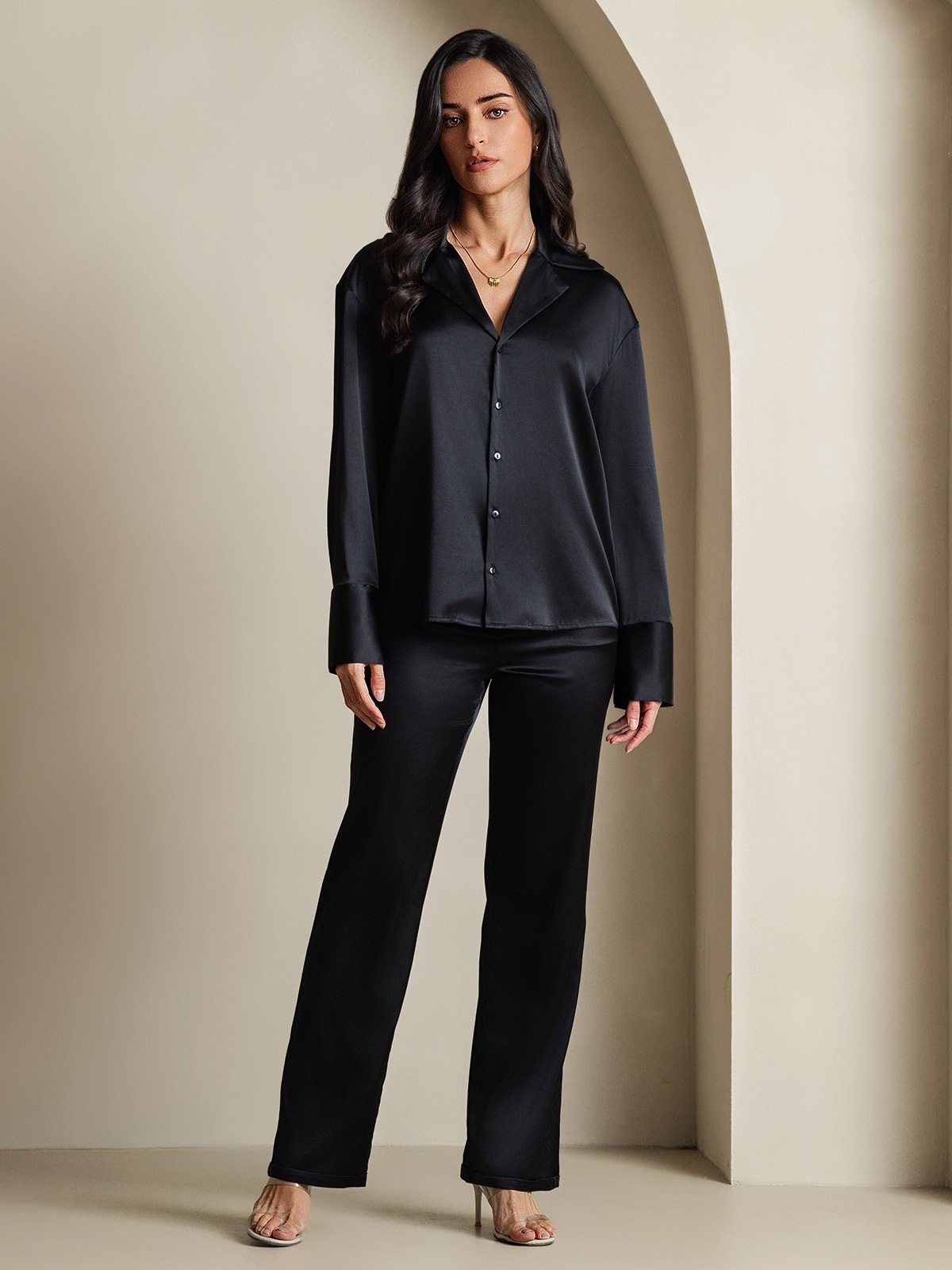 [Noir] SilkSilky-FR 19Momme Soie Womens Shirt 006