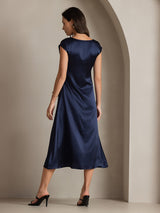 [Bleu Foncé] SilkSilky-FR Cap Sleeve Robes 002
