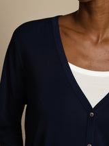 [Bleu Foncé] SilkSilky-FR Long Sleeve Cardigan Femme 007