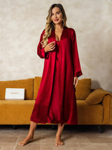 [Rouge Vineux] SilkSilky-FR Long Sleeve V Neck Peignoir&Robe de Chambre 006