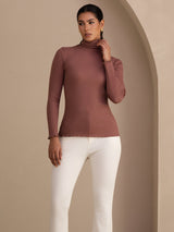 [Cameo Rose] SilkSilky-FR Long Sleeve Turtle Neck Femme T-Shirt 003