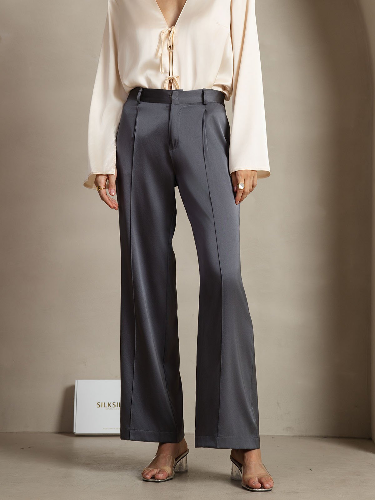 [Gris Foncé] SilkSilky-FR 19Momme Soie Womens Pants 001