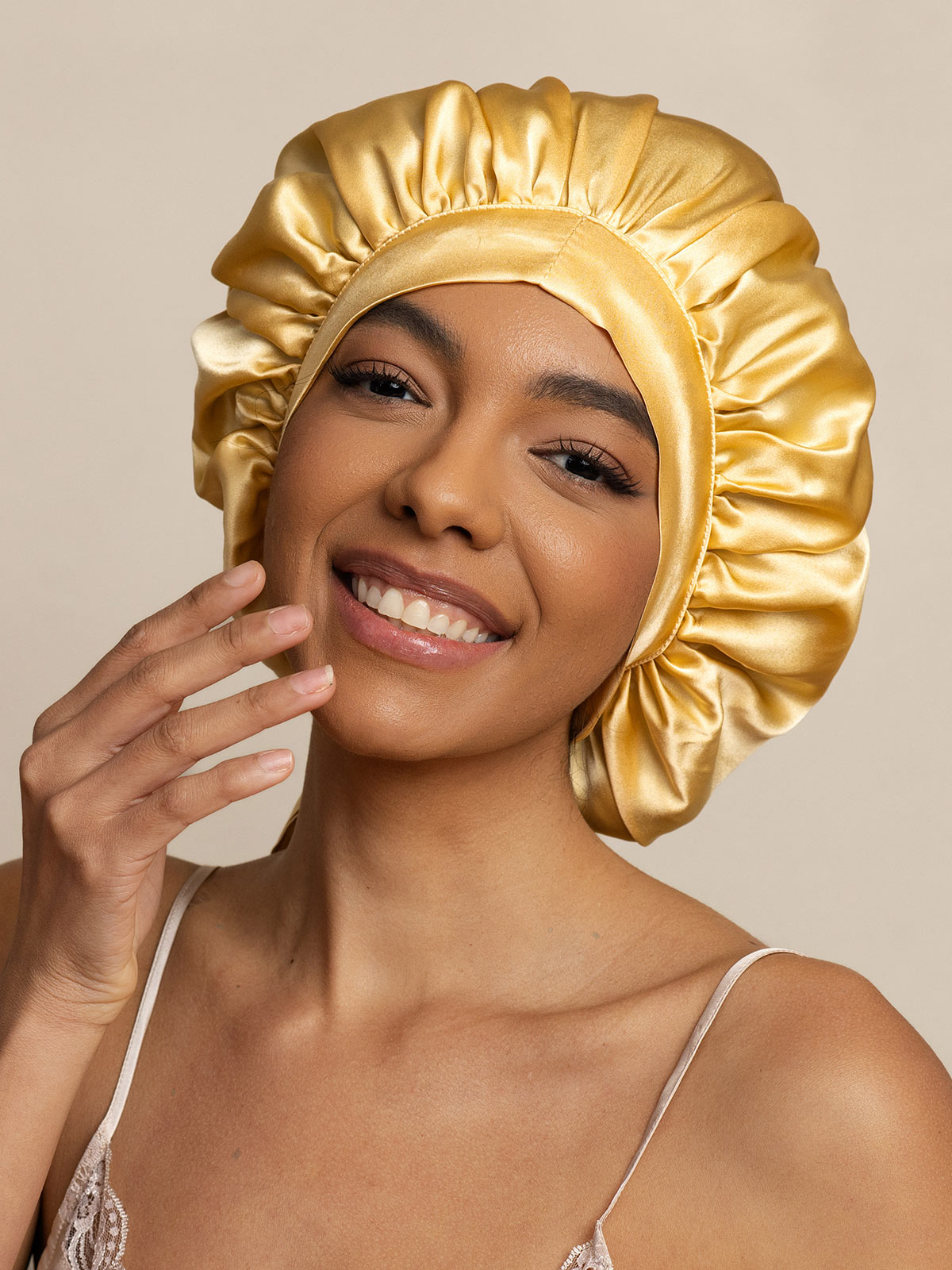 [Champagne] SilkSilky-FR Pure Soie Sleep Cap 001