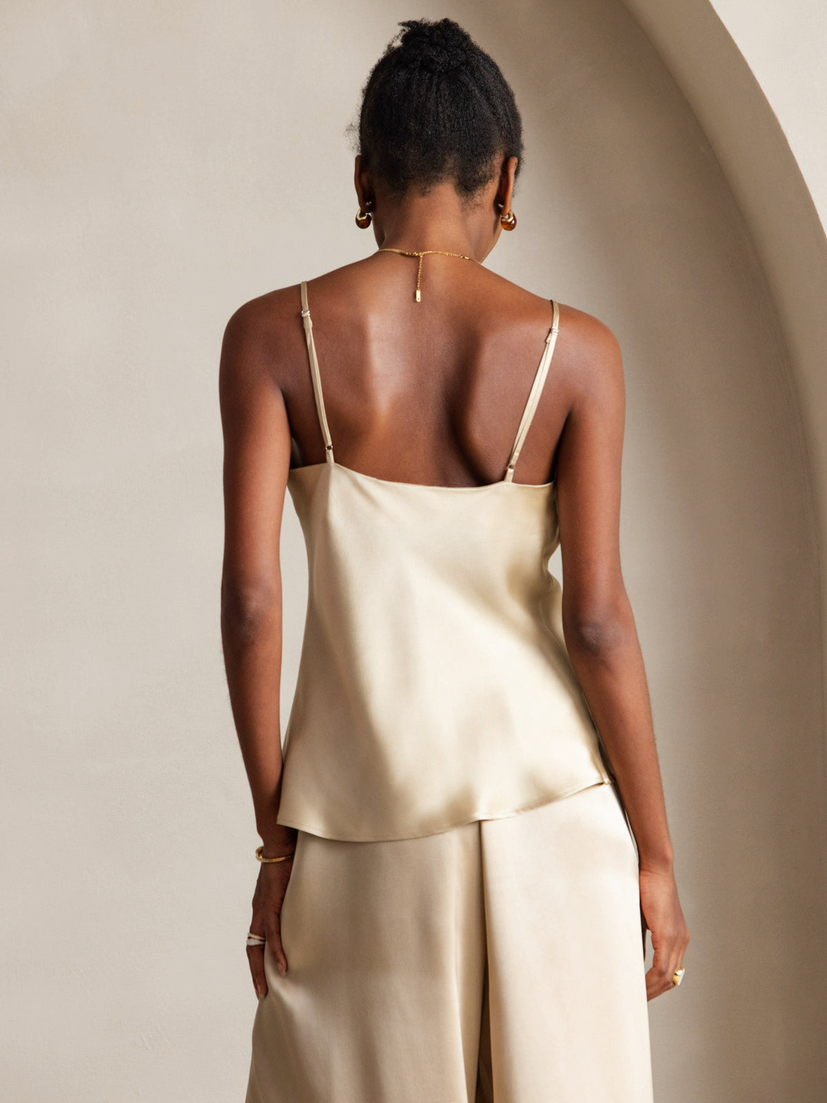 [Champagne] SilkSilky-FR Pure Soie Col en V Top À Fines Brides 002