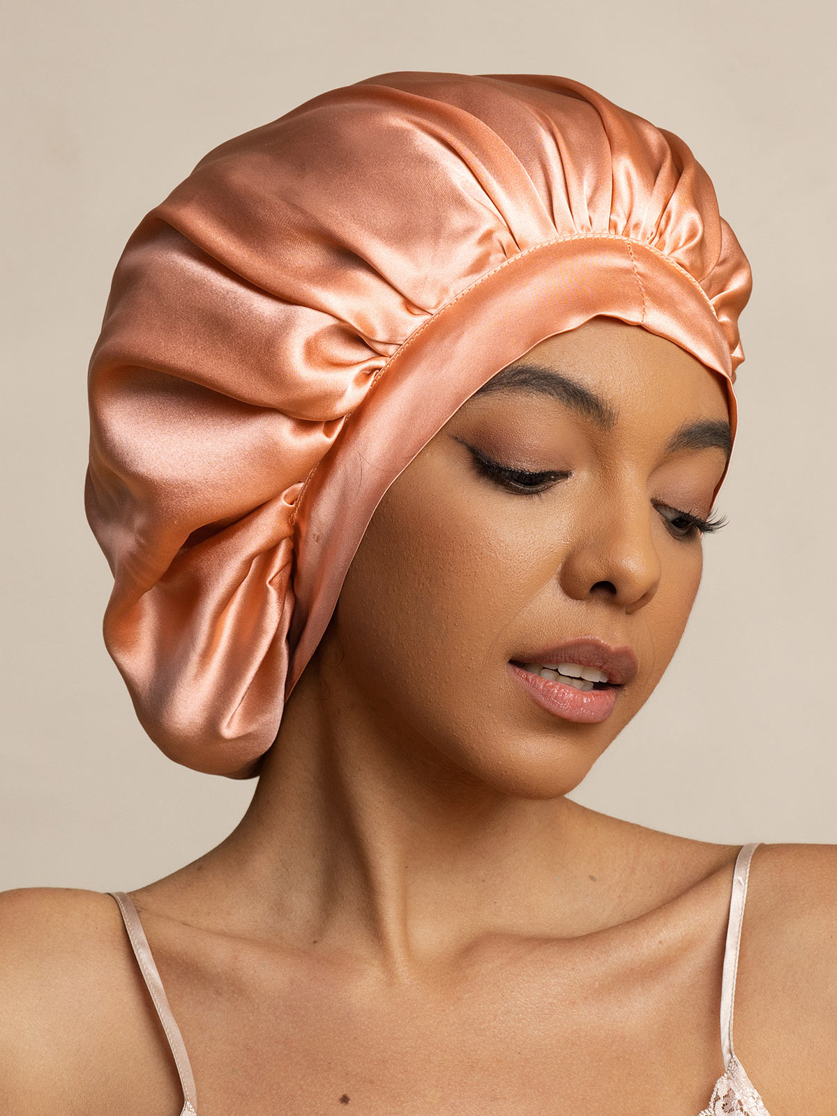 [Rose Corail] SilkSilky-FR Pure Soie Sleep Cap 001