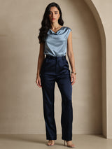 [Bleu Foncé] SilkSilky-FR 19Momme Soie Womens Pants 005