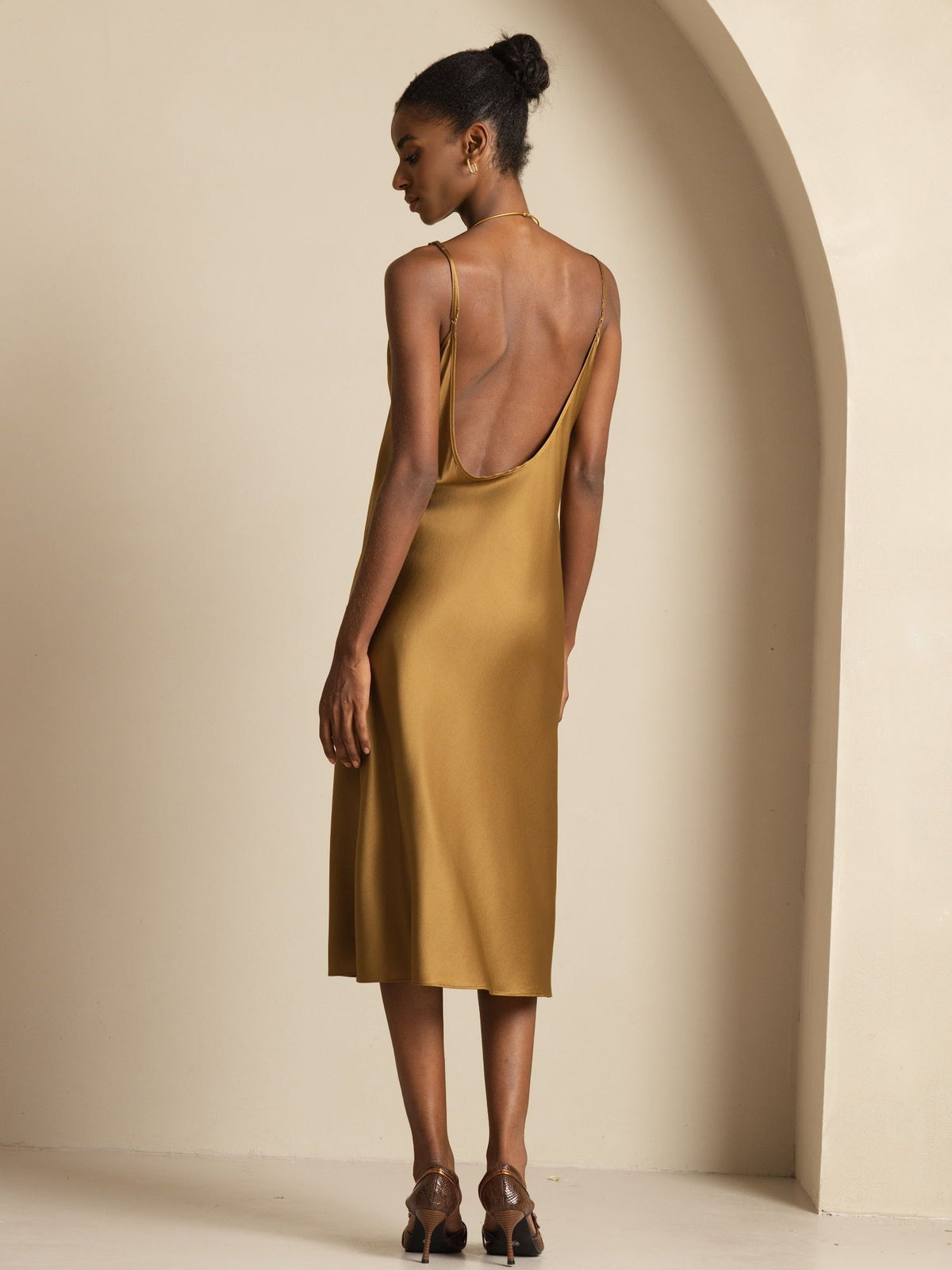[Brun] SilkSilky-FR Sleeveless Col en U Robes 002