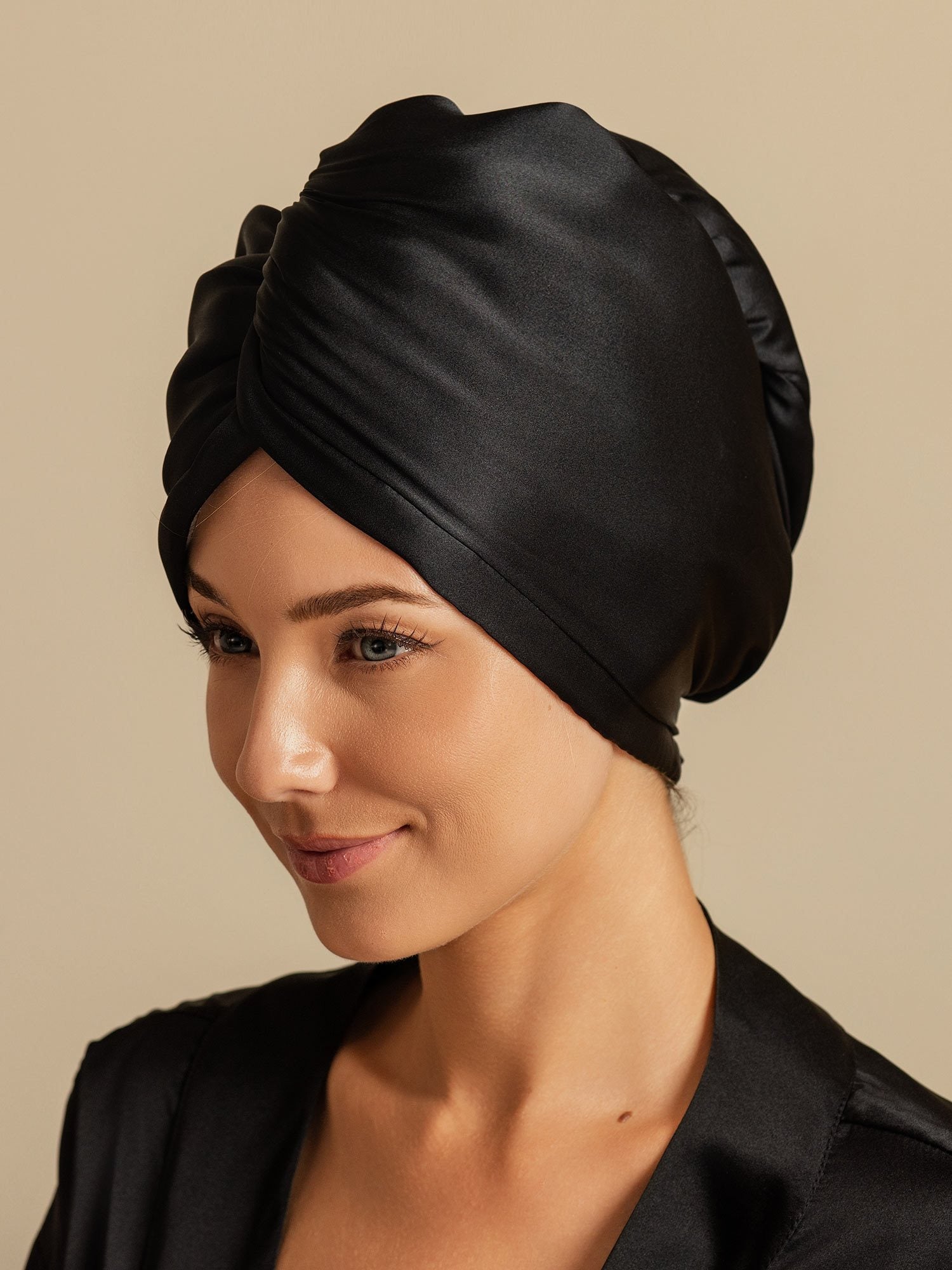 [Noir] SilkSilky-FR Soie Hair Towel Wrap 004,