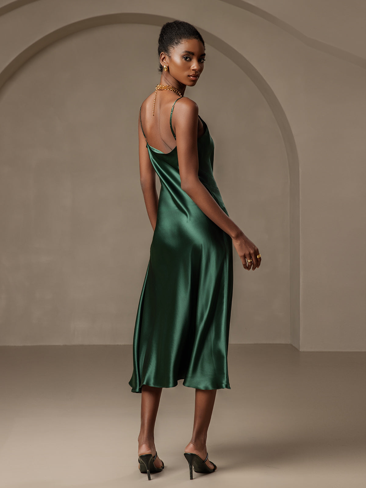 [Vert Foncé] SilkSilky-FR 19Momme Pure Soie Col Bénitier Robes 002
