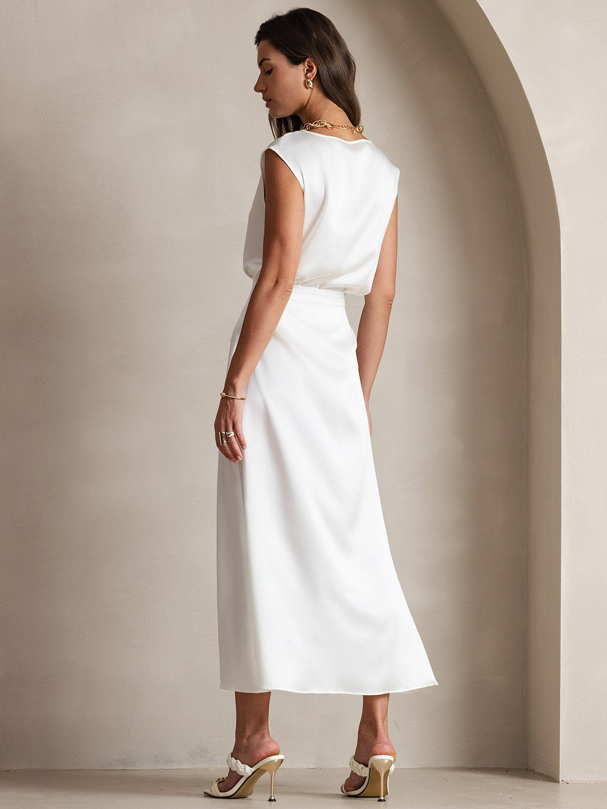 [Blanc] SilkSilky-FR 19Momme Soie Skirt 004