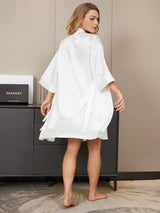 [Blanc] SilkSilky-FR Trois-quart Col V Peignoir&Robe de Chambre 002