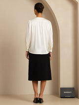 [Blanc] SilkSilky-FR 19Momme Long Sleeve Round Neck Blouse 002