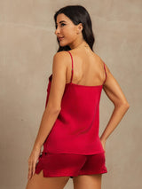 [Rouge Vineux] SilkSilky-FR 19Momme Soie Sans manches Col Rond Ensemble Camisole 002