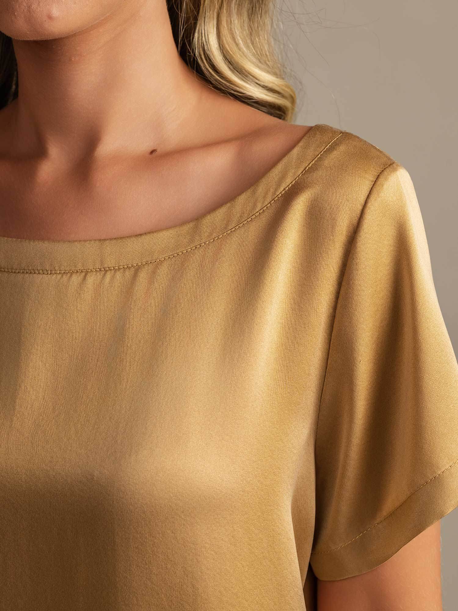 [Tan] SilkSilky-FR 19Momme Soie Col Rond Femme Pyjamas 004,