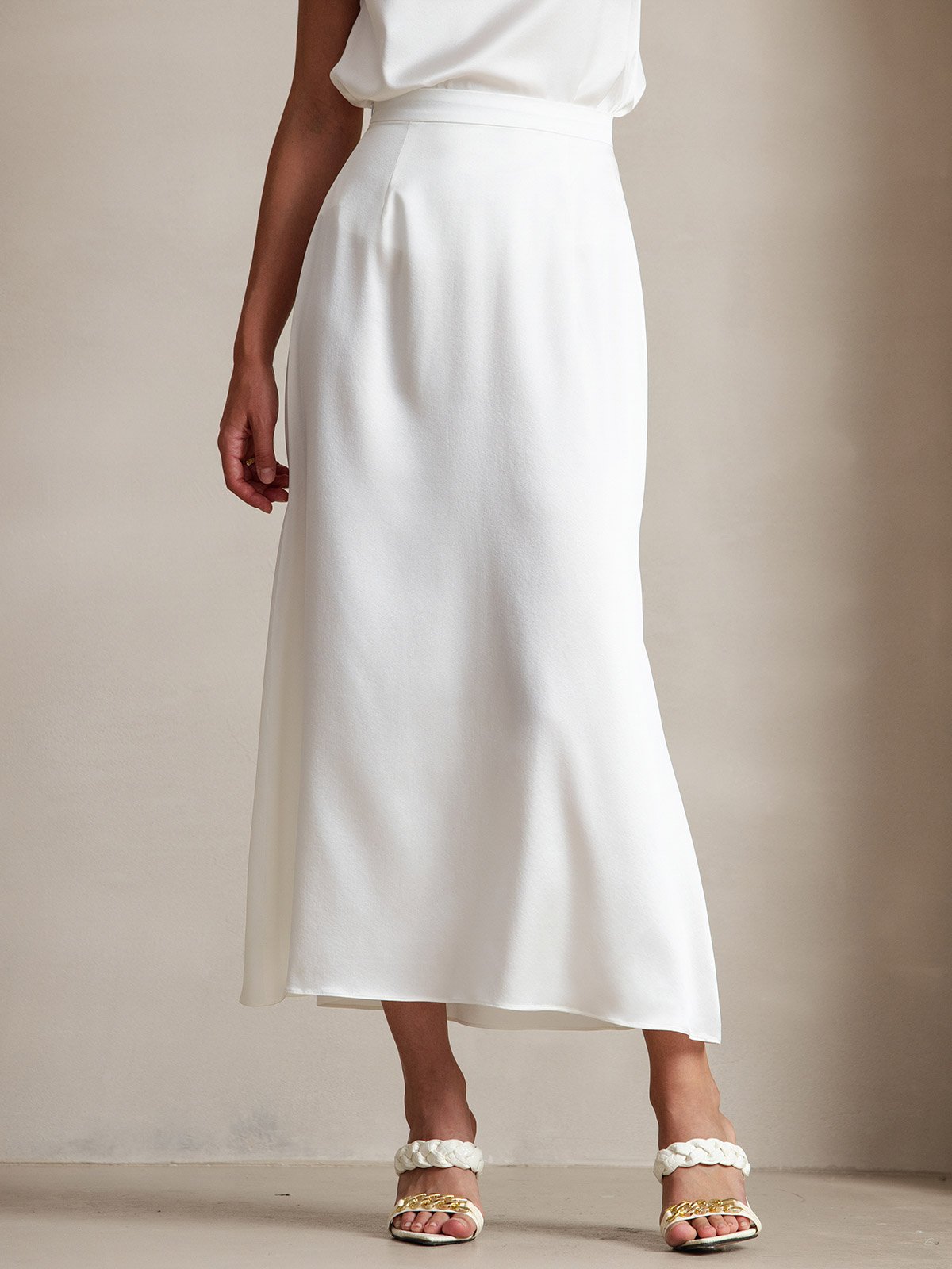 [Blanc] SilkSilky-FR 19Momme Soie Skirt 001