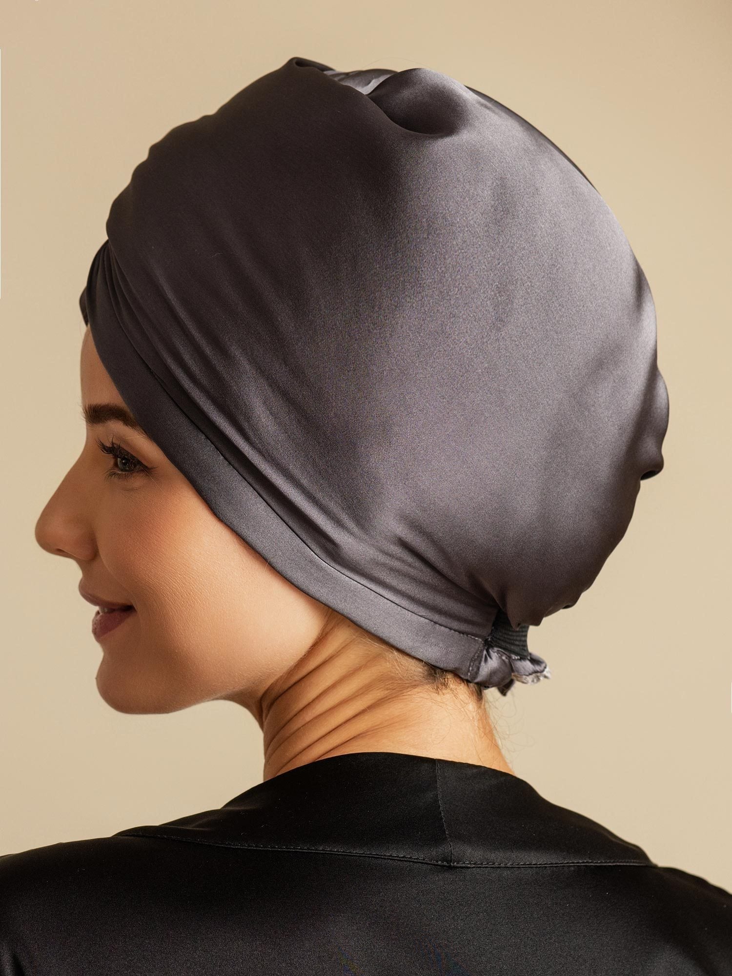 [Gris Foncé] SilkSilky-FR Soie Hair Towel Wrap 002,