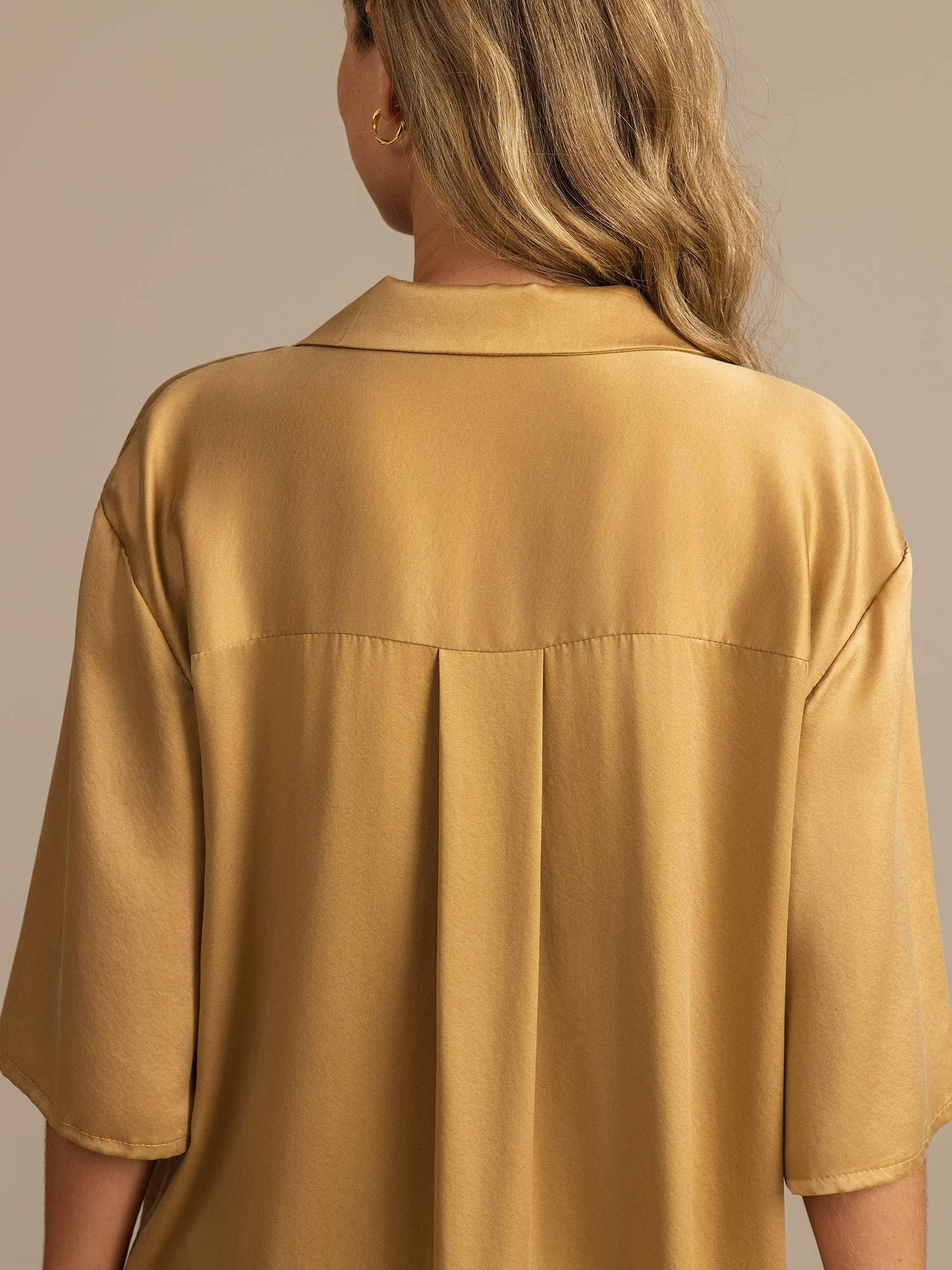 [Tan] SilkSilky-FR 19Momme Soie Col Chemise Femme Pyjamas 004,