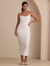 [Blanc] SilkSilky-FR Spaghetti Strap Square Neck Robes 006