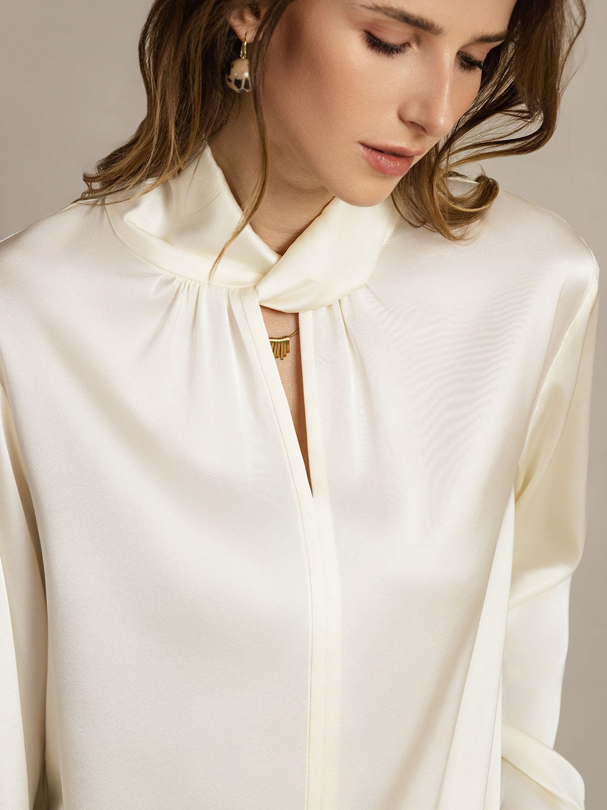[Ivory] SilkSilky-FR 19Momme Soie Womens Shirt 005