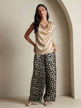 [Champagne] SilkSilky-FR Cap Sleeve Cowl Neck Femme T-Shirt 007