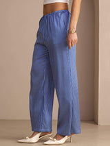 [Rayures Fines Bleues] SilkSilky-FR Womens Pants 004