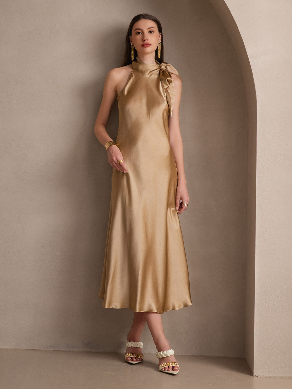 [Champagne] SilkSilky-FR 19Momme Soie Dress 007
