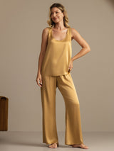 [Tan] SilkSilky-FR 19Momme Sans manches Encolure Dégagée Femme Pyjamas 005