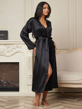 [Noir] SilkSilky-FR Long Sleeve Femme Peignoir 005
