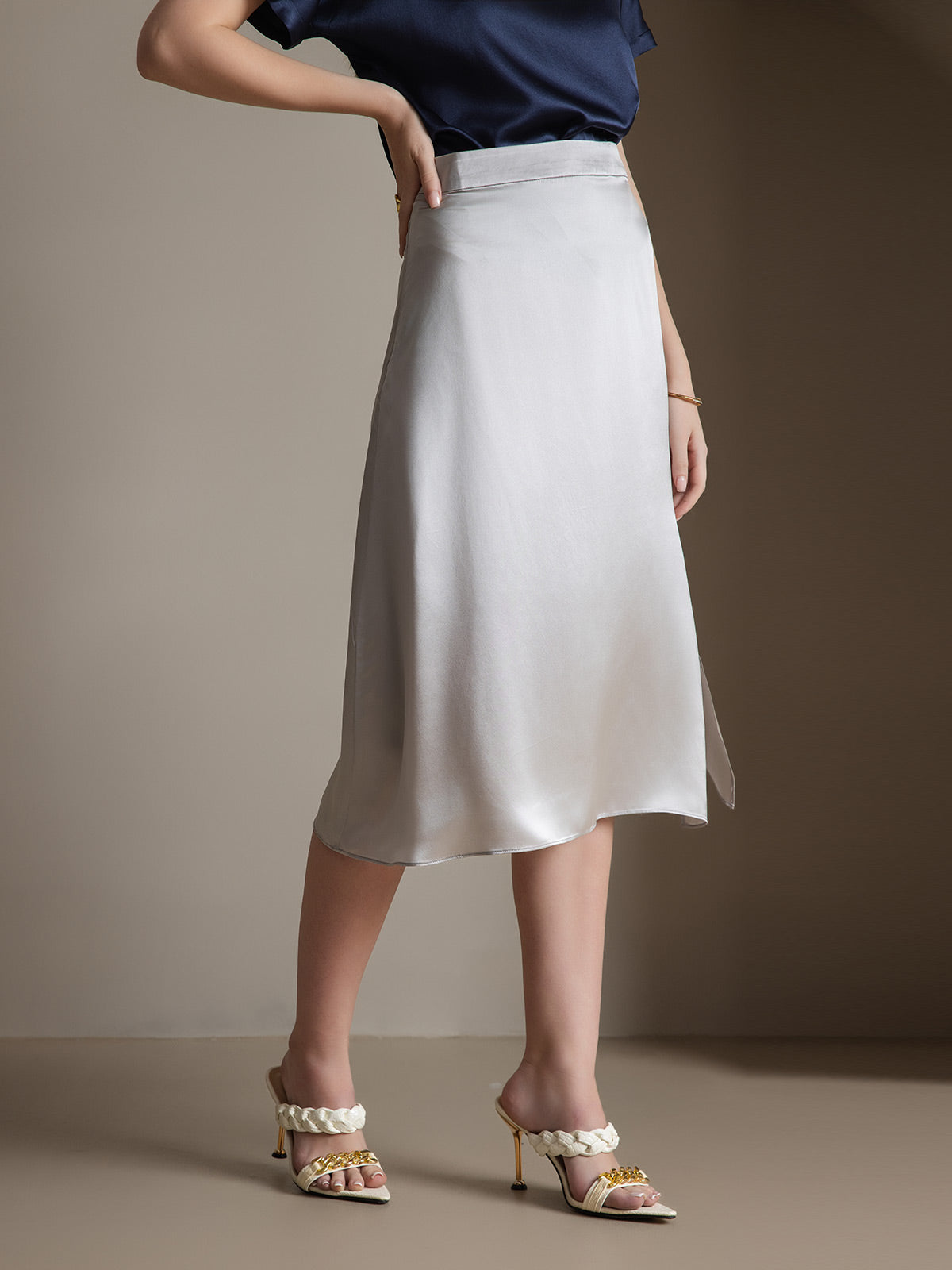 [Gris Clair] SilkSilky-FR 19Momme Soie Skirt 004