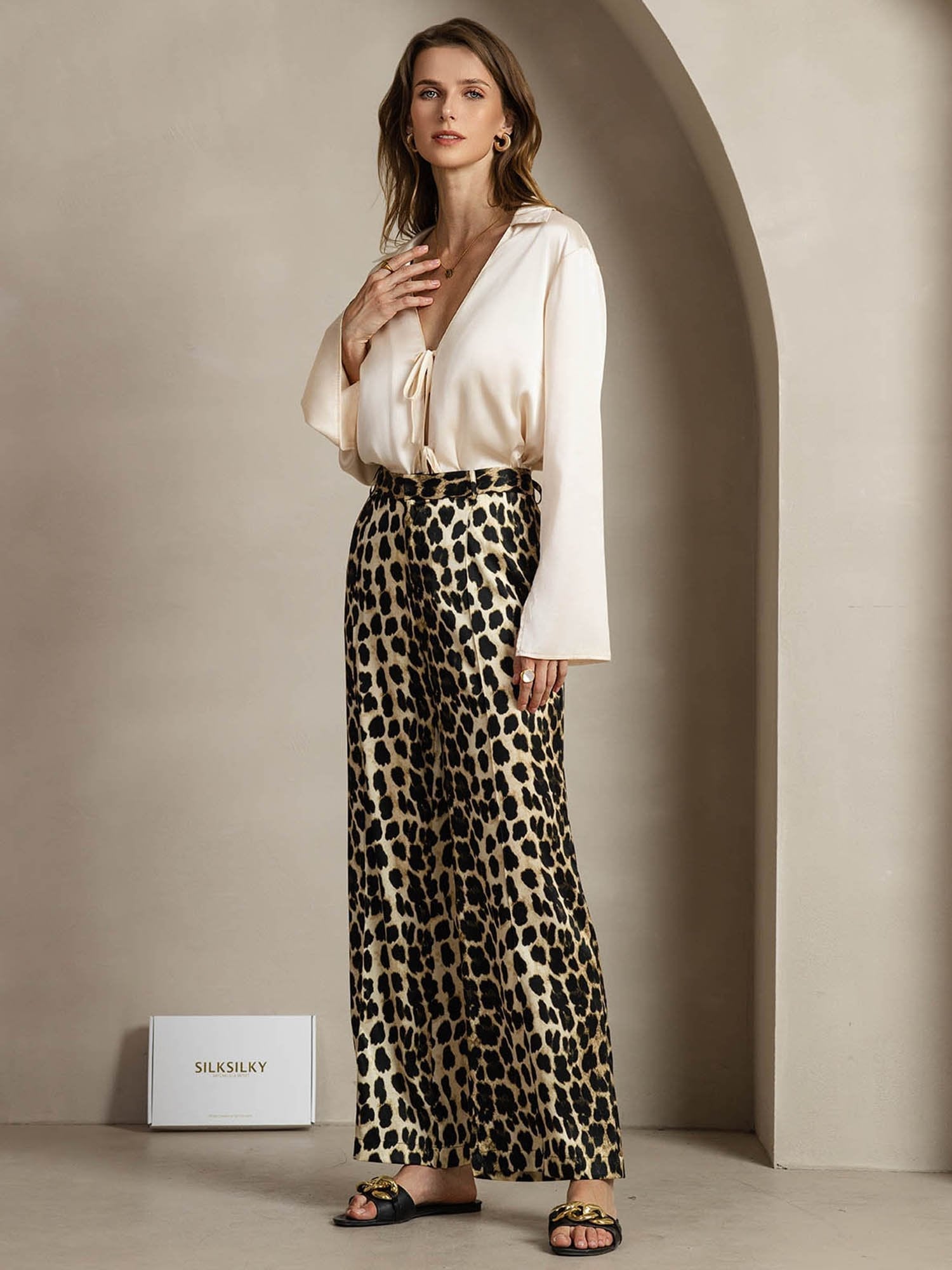 [Leopard] SilkSilky-FR 19Momme Soie Womens Pants 007