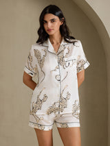 [Guépard Blanc] SilkSilky-FR Short Sleeve Notch Collar Femme Pyjamas 003