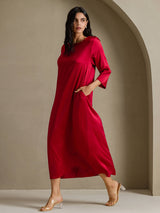 [Rouge Vineux] SilkSilky-FR 3/4 Sleeve Round Neck Robes 007
