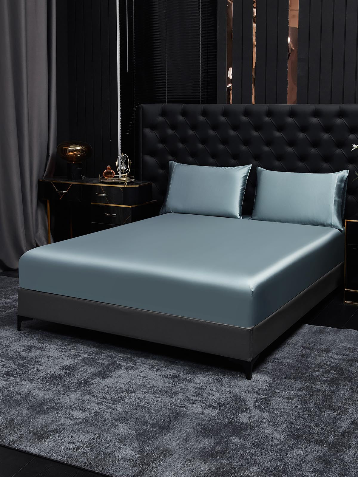 [Bleu Grisâtre] SilkSilky-FR 22Momme Pure Soie Bedding Set 002
