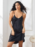 SilkSilky FR Pure Soie Trois quart Nightgown&Robe Set Noir 004