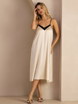[Beige Riz] SilkSilky-FR Spaghetti Strap V Neck Robes 005
