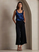 [Bleu Foncé] SilkSilky-FR Sleeveless Top À Fines Brides 008