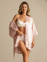 [Rose] SilkSilky-FR 3/4 Sleeve Femme Peignoir 005