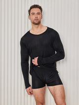 [Noir] SilkSilky-FR Long Sleeve Round Neck Homme T-Shirt 003