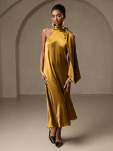 [Brun] SilkSilky-FR Sleeveless Tie Neck Robes 006