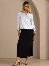 [Bleu Clair] SilkSilky-FR Long Sleeve Blouse 007