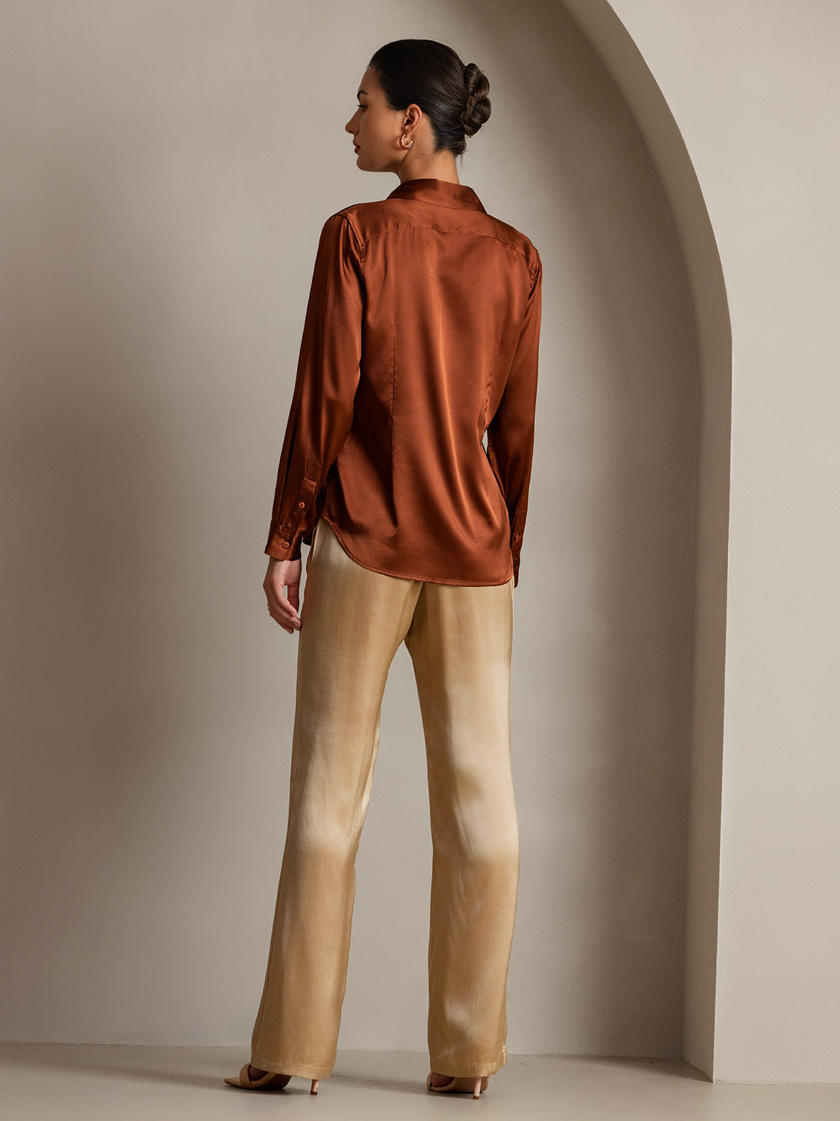 [Champagne] SilkSilky-FR 19Momme Soie Womens Pants 004