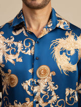 [Dragon Navy] SilkSilky-FR Long Sleeve Lapel Collar Homme Chemise 007