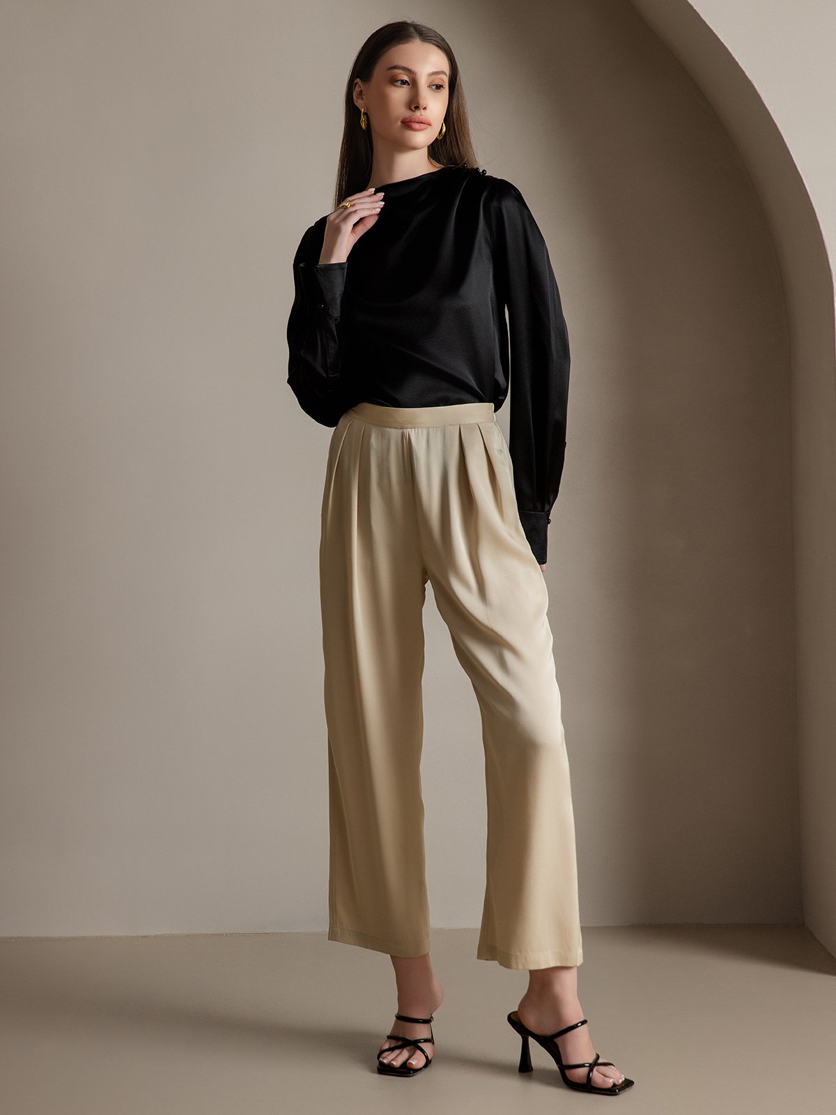 [Noir] SilkSilky-FR 19Momme Soie Womens Shirt 007