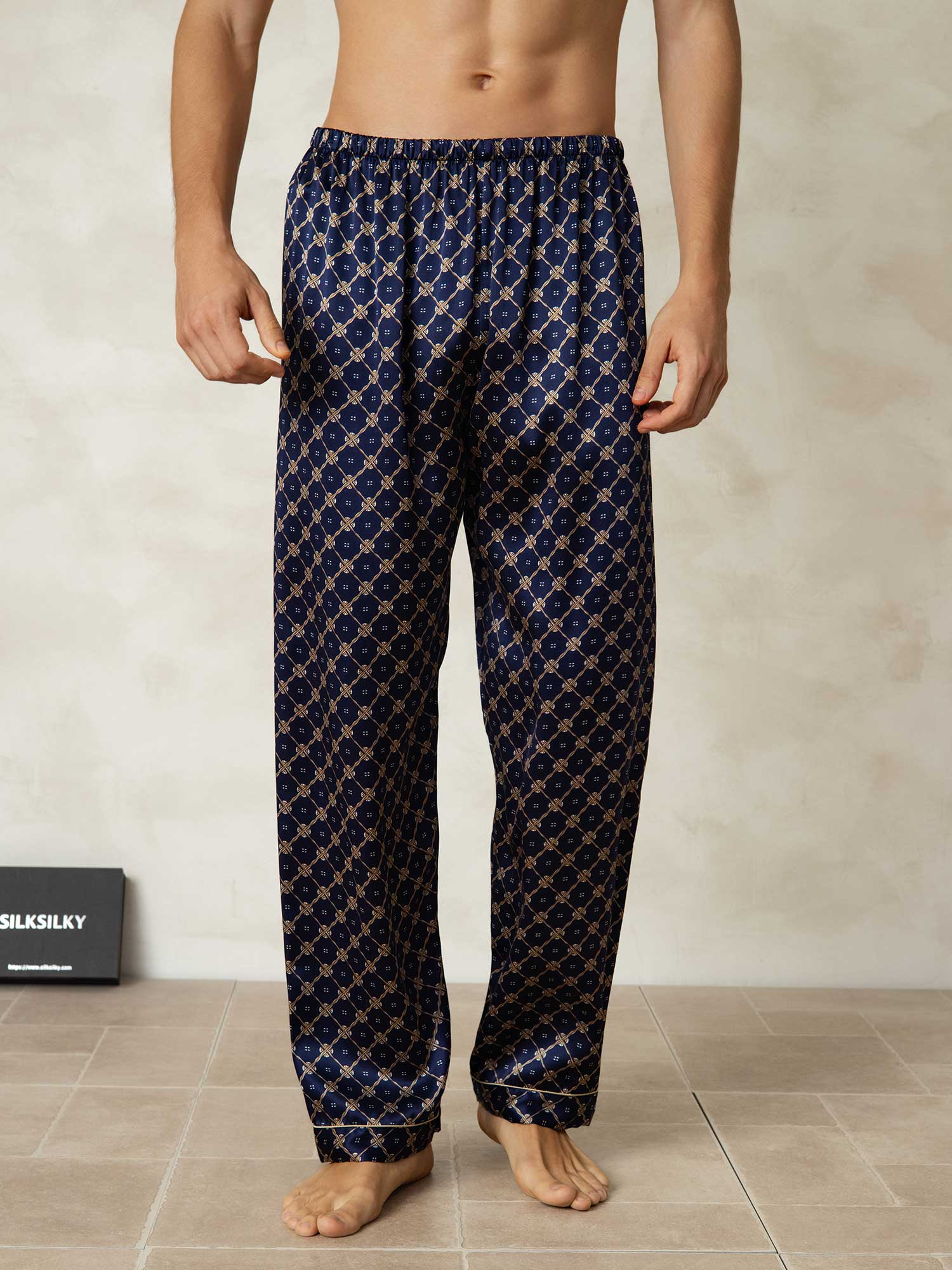 [Chaîne Marine] SilkSilky-FR Pure Soie Mens Sleep Bottoms 001
