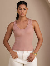[Rose] SilkSilky-FR Sleeveless Deep V Neck Top À Fines Brides 001