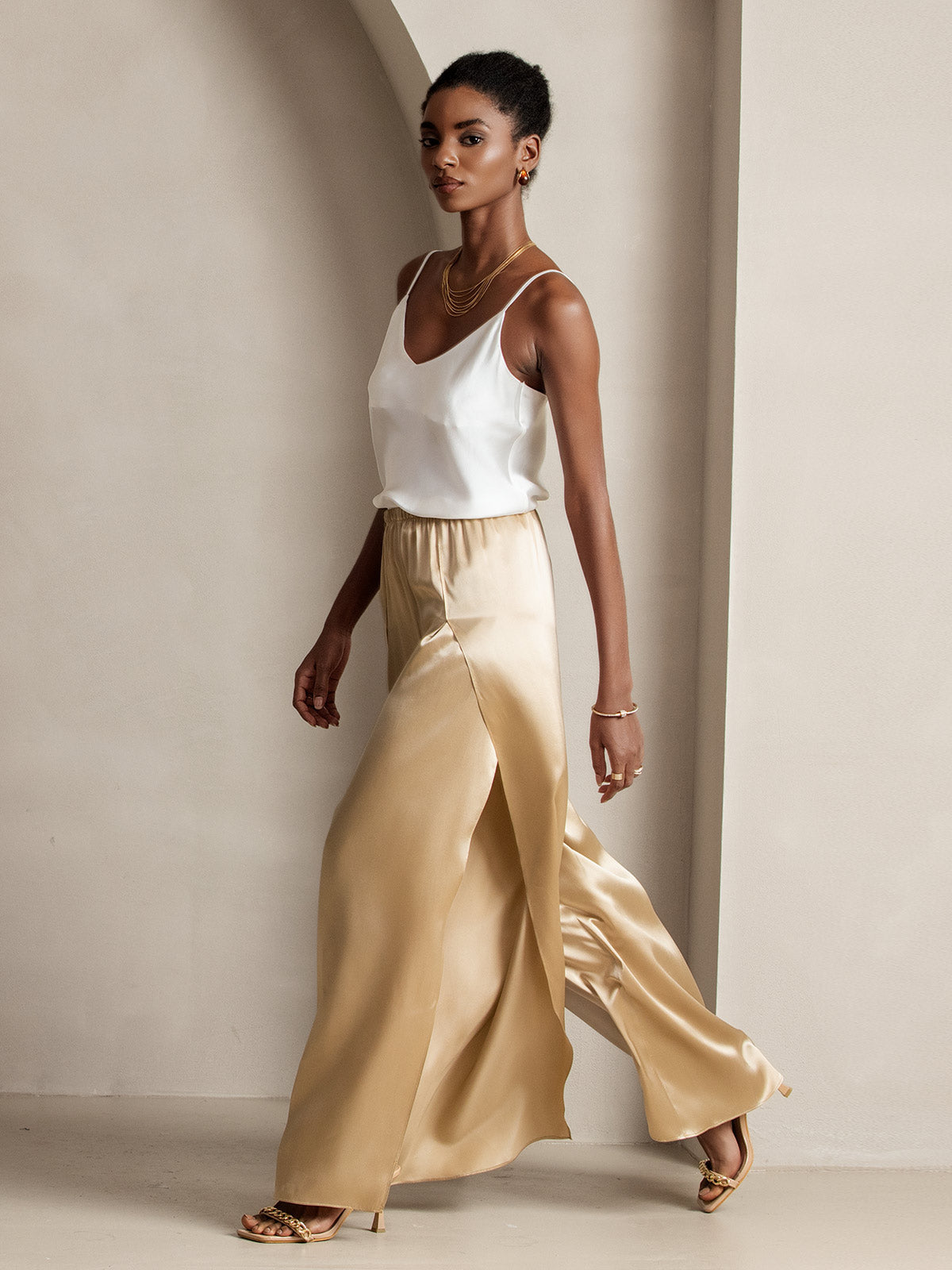 [Champagne] SilkSilky-FR 19Momme Soie Womens Pants 006