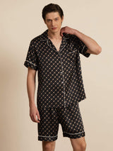 [Chaîne Noire] SilkSilky-FR Manches courtes Col Cranté Homme Pyjamas 003